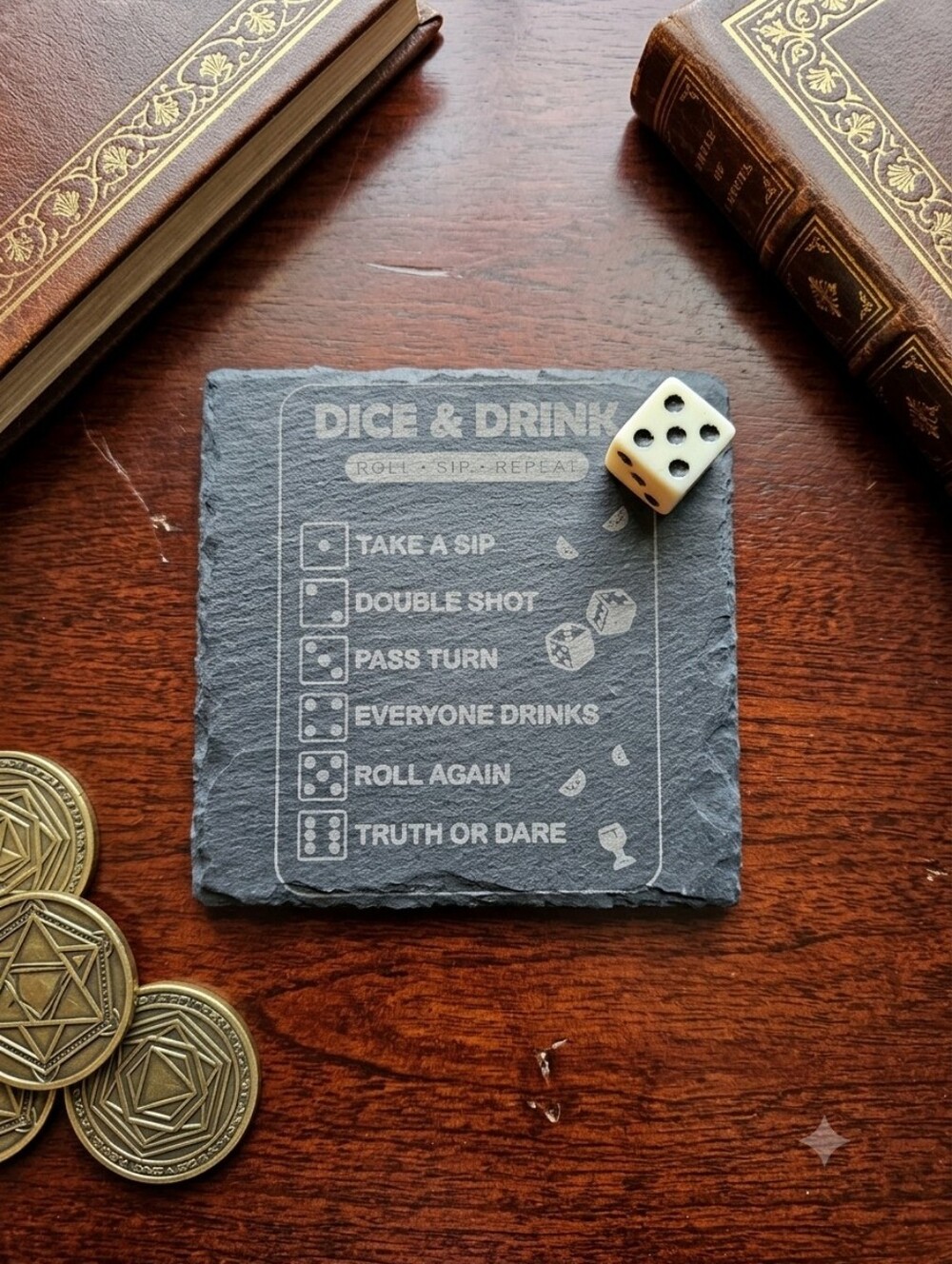 Dice & Drink Slate Drink Coaster with Dice